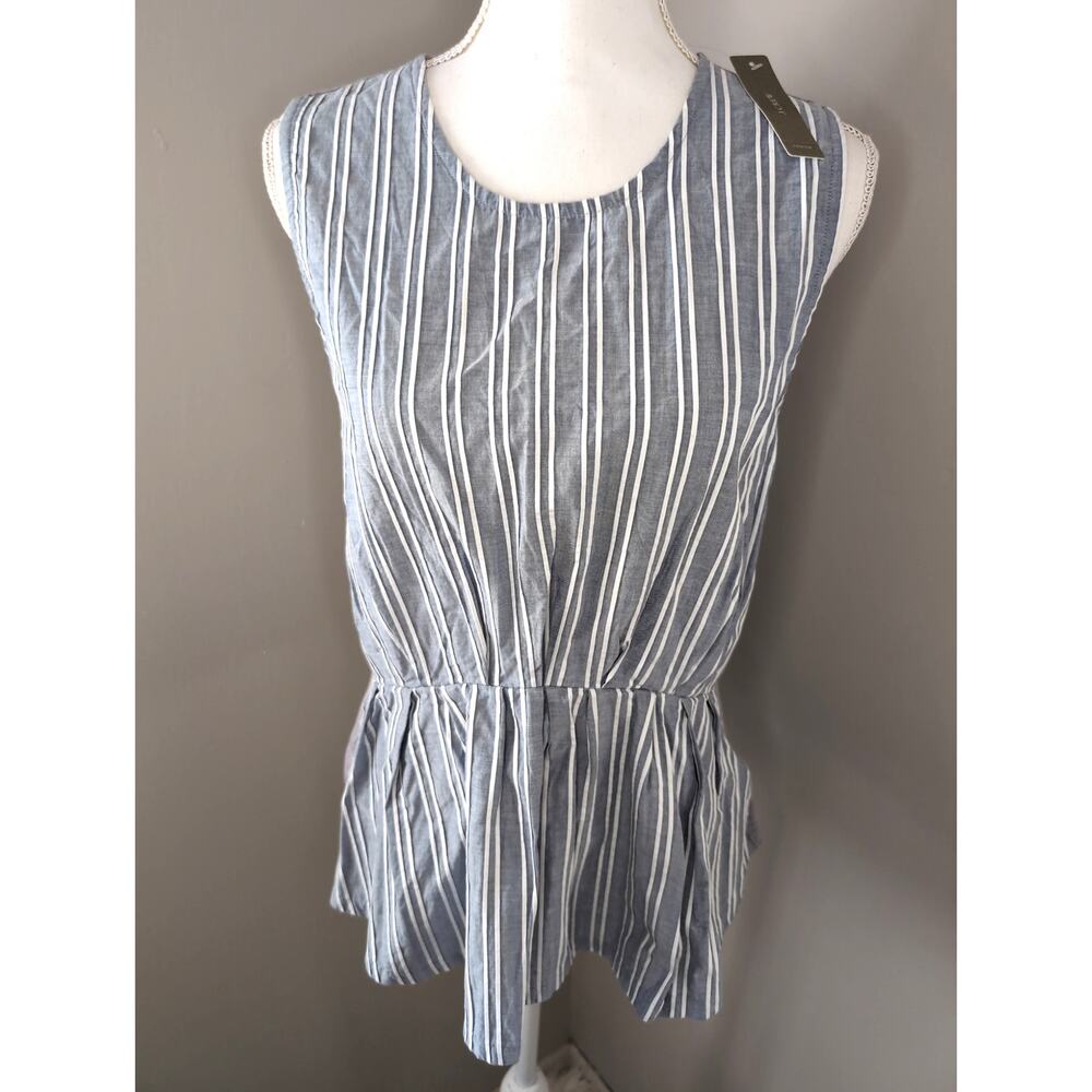 J Crew Striped Peplum Top Medium Blue White Sleeveless NWT